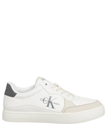 Calvin Klein Jeans Men's Leather Sneakers, White (Bright White/Charcoal Grey), 44 on Sale
